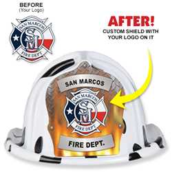 Custom Specialty Hat - Submit Your Own Shield Design firefighting, fire safety product, fire prevention, plastic fire hats, fire hats, kids fire hats, junior firefighter hat, custom fire hat