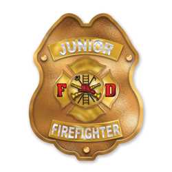 Jr FF Gold Maltese Cross Plastic Clip-On Badge 