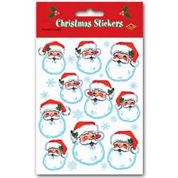 Santa Face Stickers (4 Sheets/Pkg)  Santa, Christmas, children, gifts, shop, snowman, reindeer 