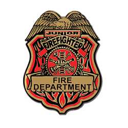 Junior Firefighter Plastic Badge firefighter badge, plastic firefighter badge, kids firefighter badge, junior firefighter badge, fire fighting, fire safety products, fire prevention badges